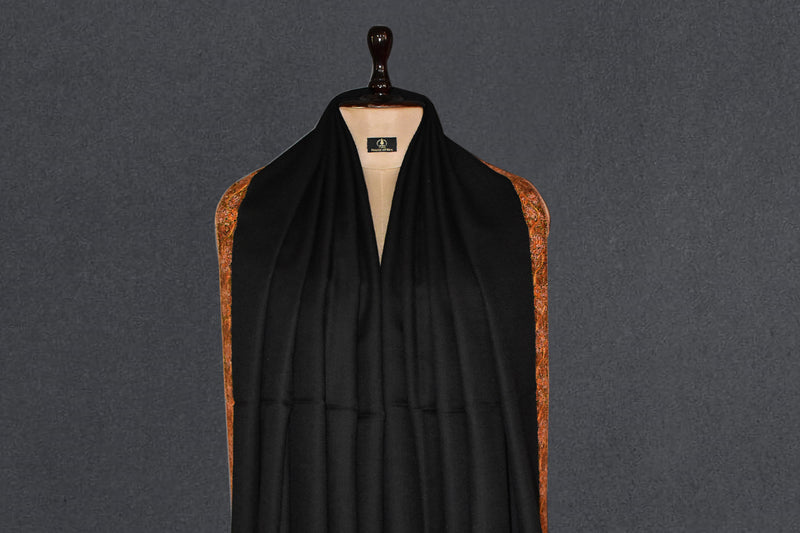 Fine wool Embroidered black shawl 40"x80"