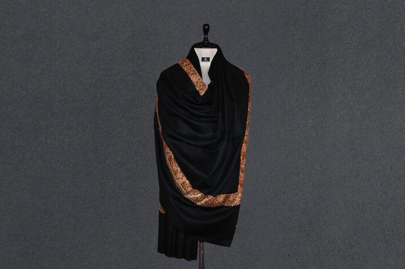 Fine wool Embroidered black shawl 40"x80"