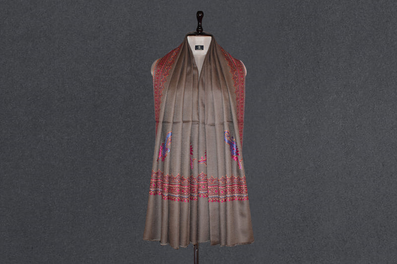 Fine wool Embroidered grey shawl 40"x80"