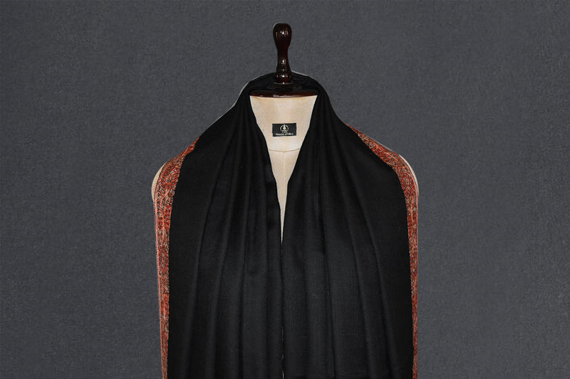 Fine wool Embroidered black shawl 40"x80"