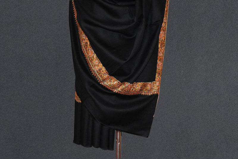 Fine wool Embroidered black shawl 40"x80"