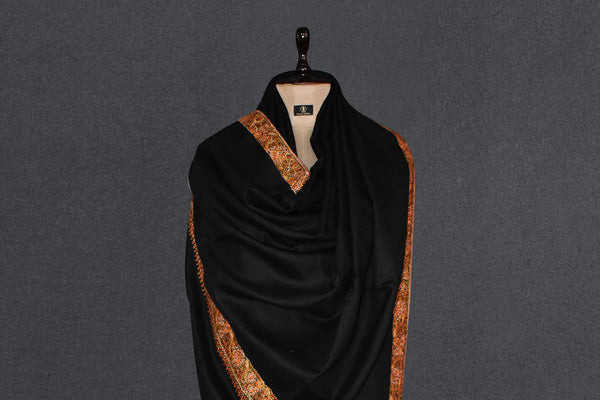 Fine wool Embroidered black shawl 40"x80"