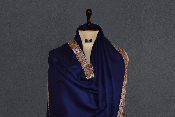 Fine wool Embroidered blue shawl 40"x80"