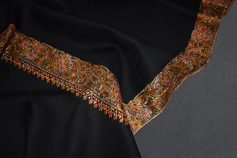 Fine wool Embroidered black shawl 40"x80"