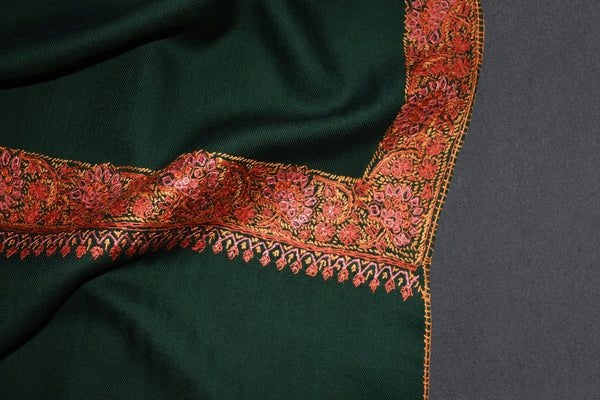 Fine wool Embroidered green shawl 40"x80"