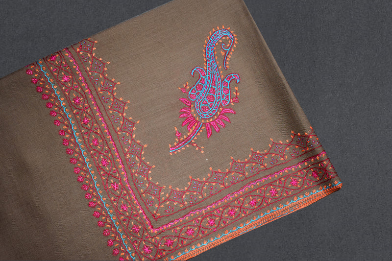 Fine wool Embroidered grey shawl 40"x80"