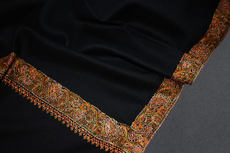Fine wool Embroidered black shawl 40"x80"