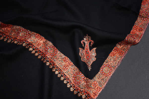Fine wool Embroidered black shawl 40"x80"