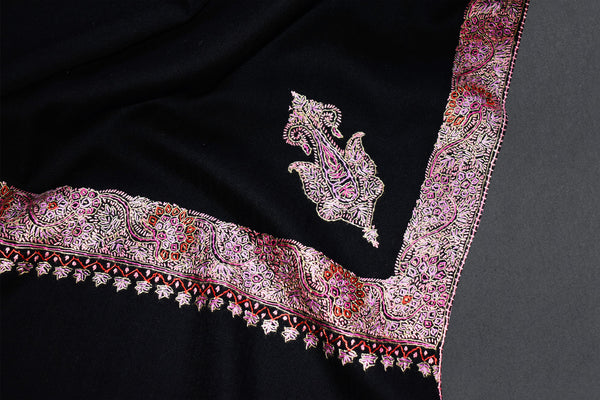 Fine wool Embroidered black shawl 40"x80"