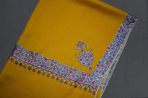 Fine wool Embroidered yellow shawl 40"x80"