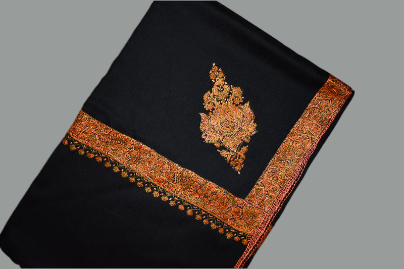 Fine wool Embroidered black shawl 40'x80'