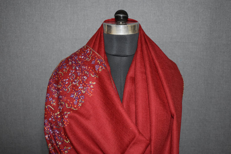 Embroidered fine wool stole 28x80 inch