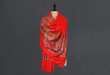 Pashmina hand embroidered shawl red 40x80 inch