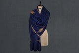 Embroidered fine wool blue stole 28x80 inch