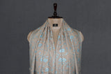 Embroidered fine wool beige jall stole 28x80 inch