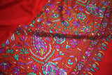 Pashmina hand embroidered shawl red 40x80 inch