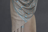 Embroidered fine wool beige jall stole 28x80 inch