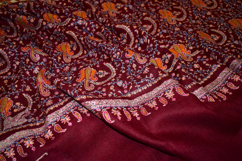 Pashmina Hand maroon embroidered shawl 40"x80"