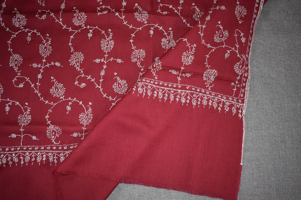 Embroidered fine wool maroon stole 28x80 inch