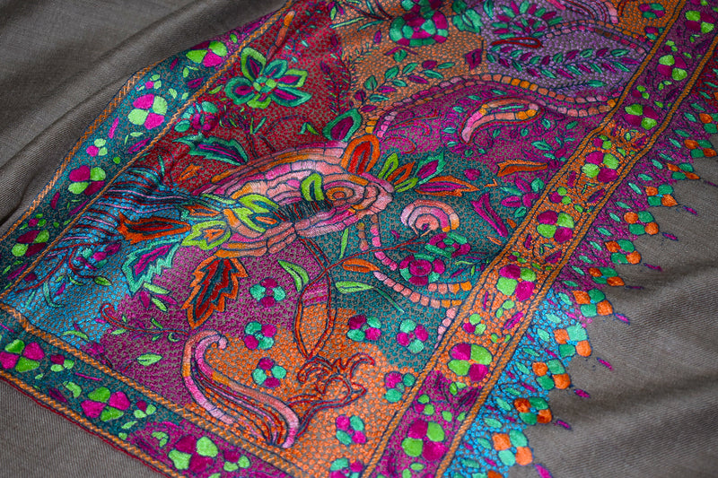 Hand embroidered pashmina shawl  palla 40X80 inch