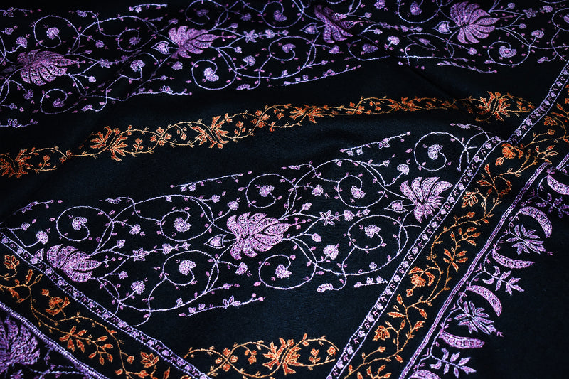 embroidered pashmina designdar black shawl 40X80 inch