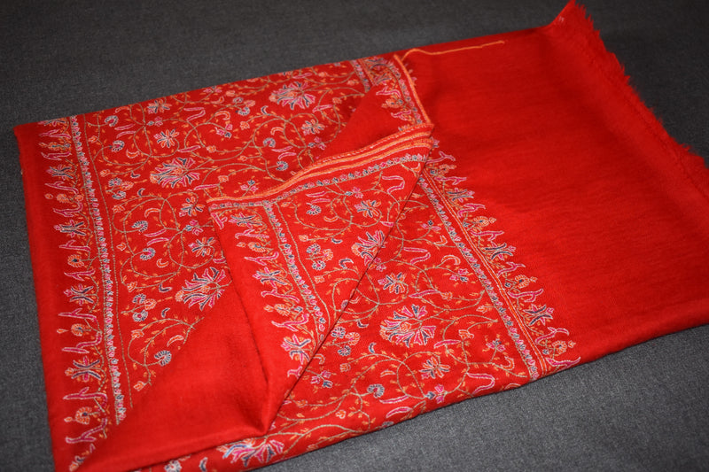 Embroidered pashmina red boti palla shawl 40X80 inch