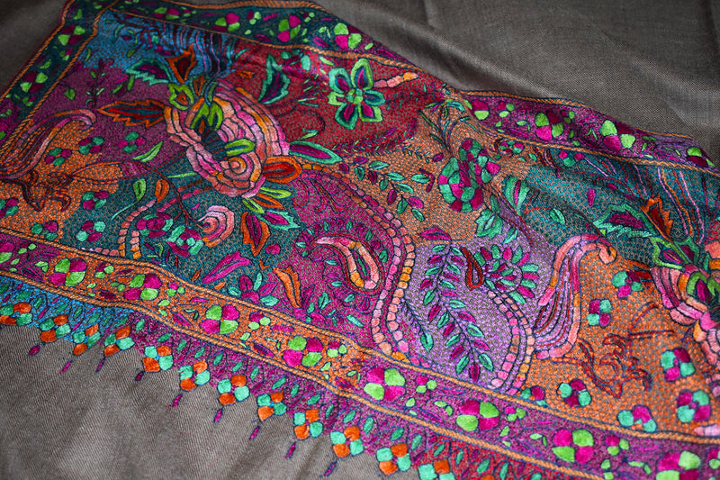 Hand embroidered pashmina shawl  palla 40X80 inch