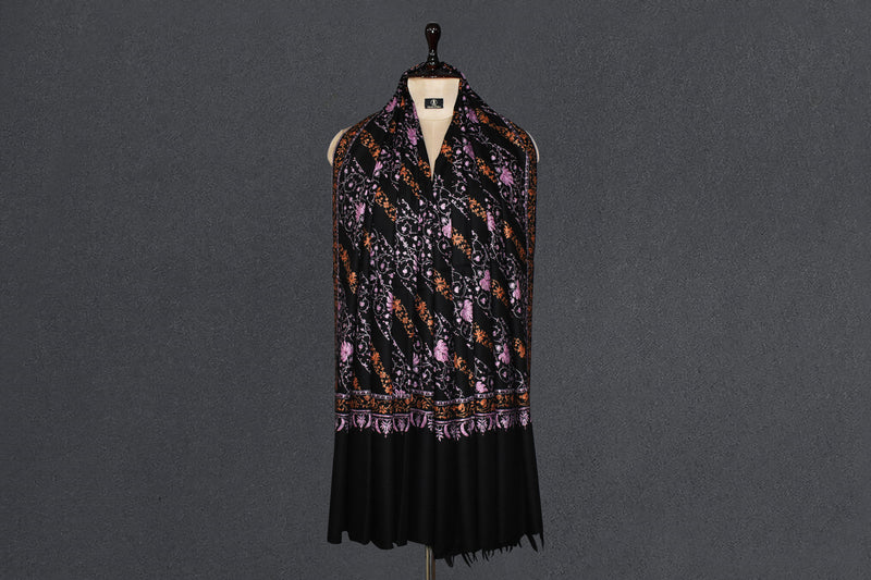 embroidered pashmina designdar black shawl 40X80 inch