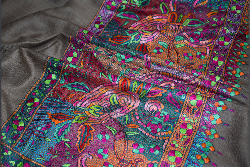 Hand embroidered pashmina shawl  palla 40X80 inch