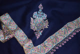 Embroidered fine wool blue stole 28x80 inch