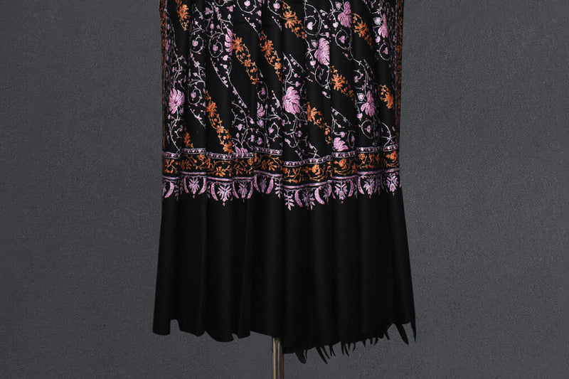 embroidered pashmina designdar black shawl 40X80 inch