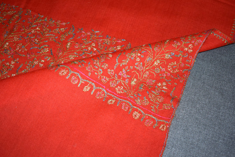 Embroidered fine wool stole 28x80 inch