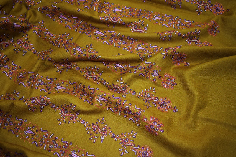 Pashmina hand embroidered shawl mustard 40x80 inch