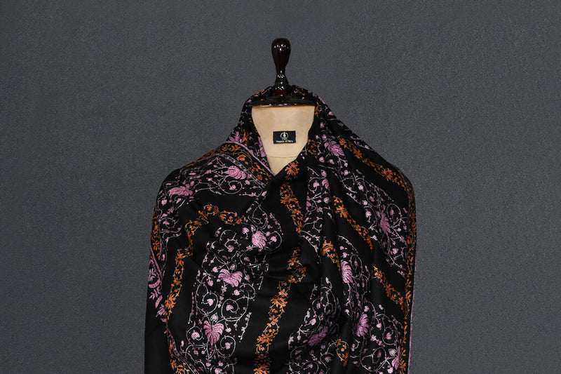 embroidered pashmina designdar black shawl 40X80 inch