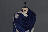 Embroidered fine wool blue stole 28x80 inch