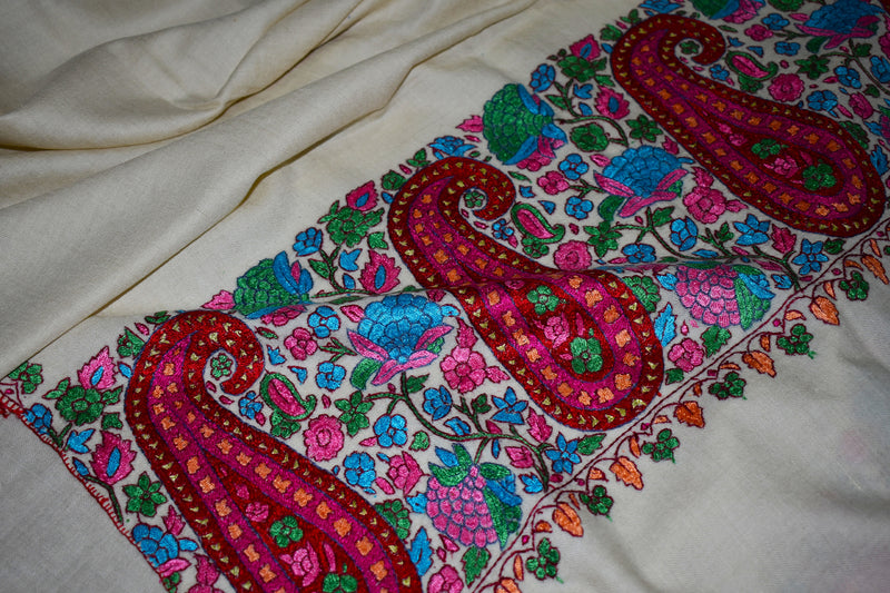 Pashmina hand embroidered shawl designdar 40x80 inch