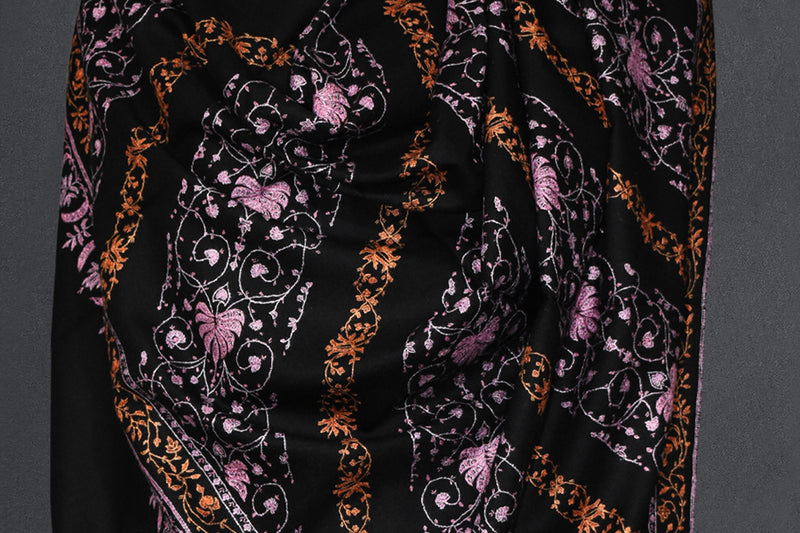 embroidered pashmina designdar black shawl 40X80 inch
