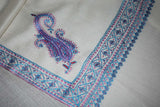Fine wool Embroidered white shawl 40"x80"