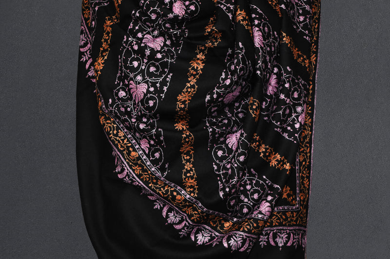 embroidered pashmina designdar black shawl 40X80 inch