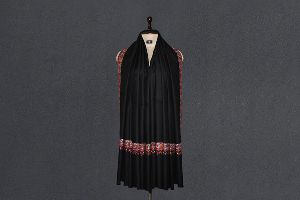 Pashmina Hand embroidered black shawl 40"x80"
