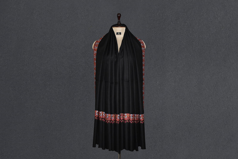Pashmina Hand embroidered black shawl 40"x80"