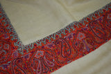 Antique pashmina embroidered trim large shawl cream 42x85 inch