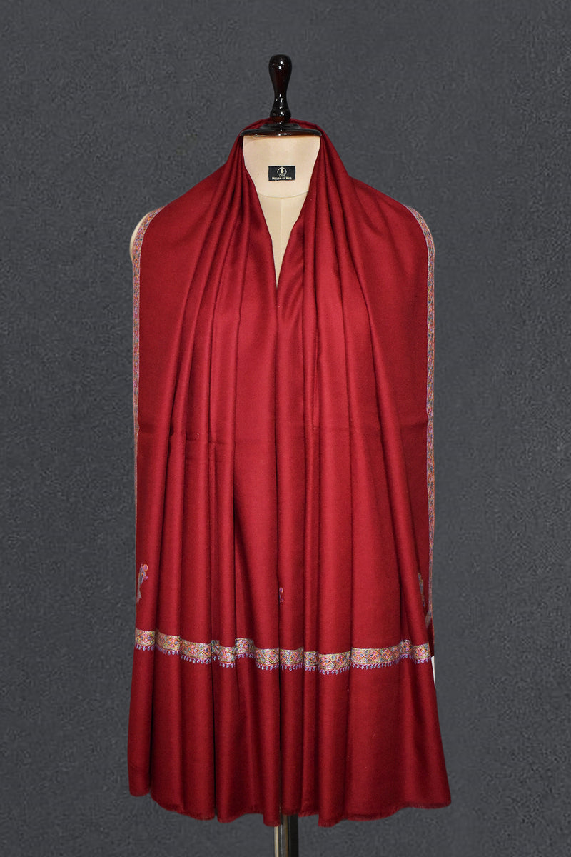 Hand embroidered pashmina shawl maroon 40X80 inch
