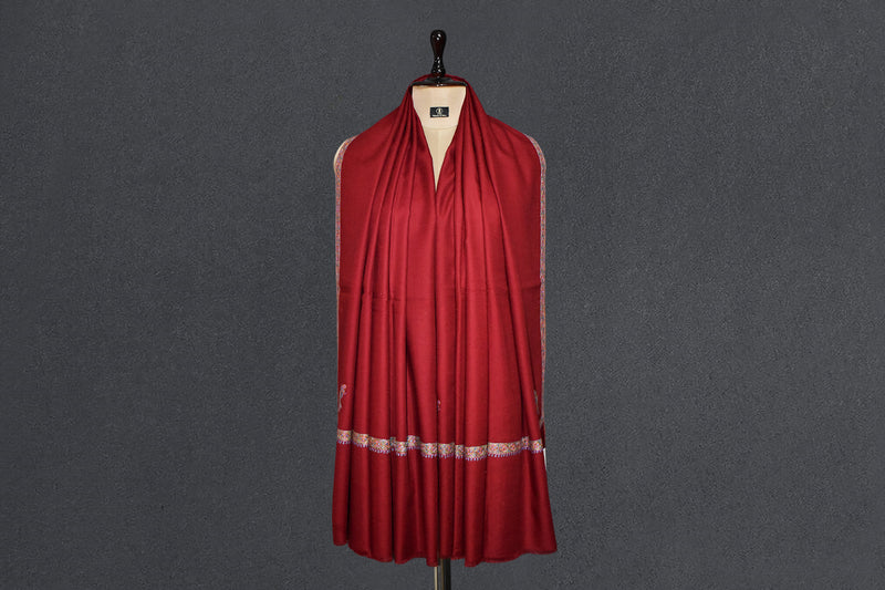 Hand embroidered pashmina shawl maroon 40X80 inch
