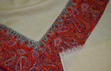 Antique pashmina embroidered trim large shawl cream 42x85 inch