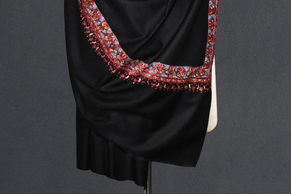 Pashmina Hand embroidered black shawl 40"x80"