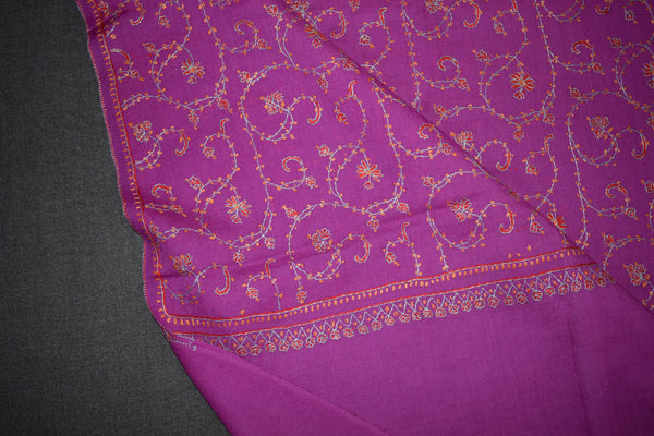 Embroidered fine wool purple stole 28x80 inch