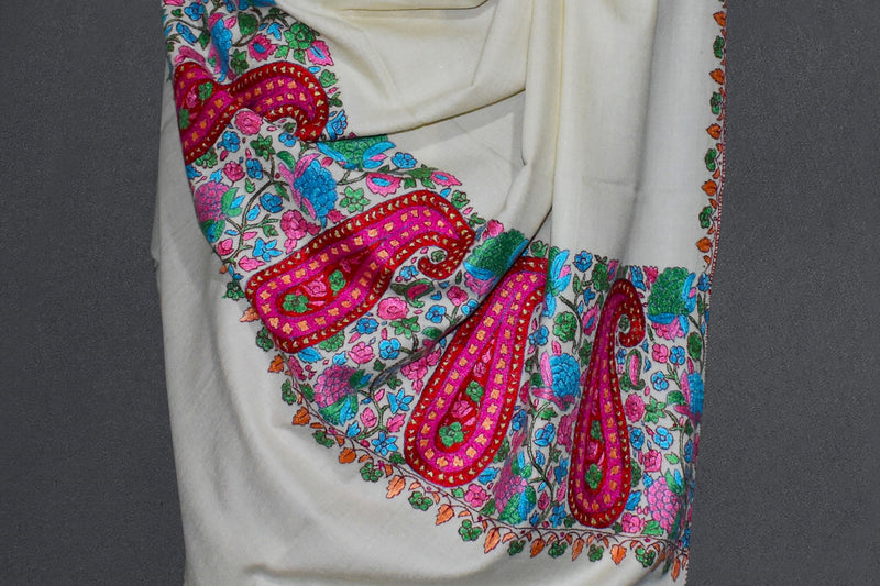 Pashmina hand embroidered shawl designdar 40x80 inch