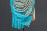 hand embroidered shawl firozi jammawar fine wool 40x80 inch