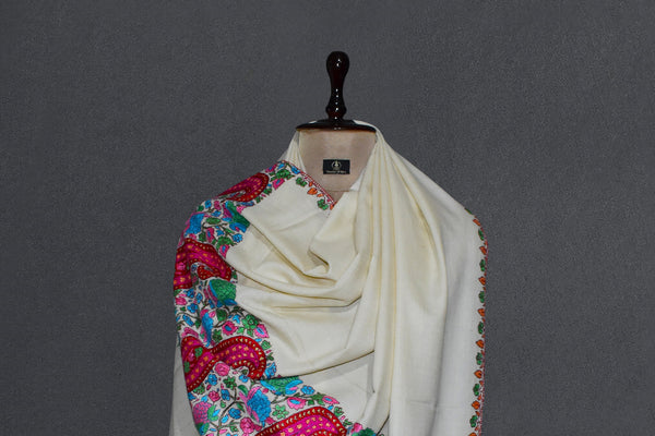 Pashmina hand embroidered shawl designdar 40x80 inch